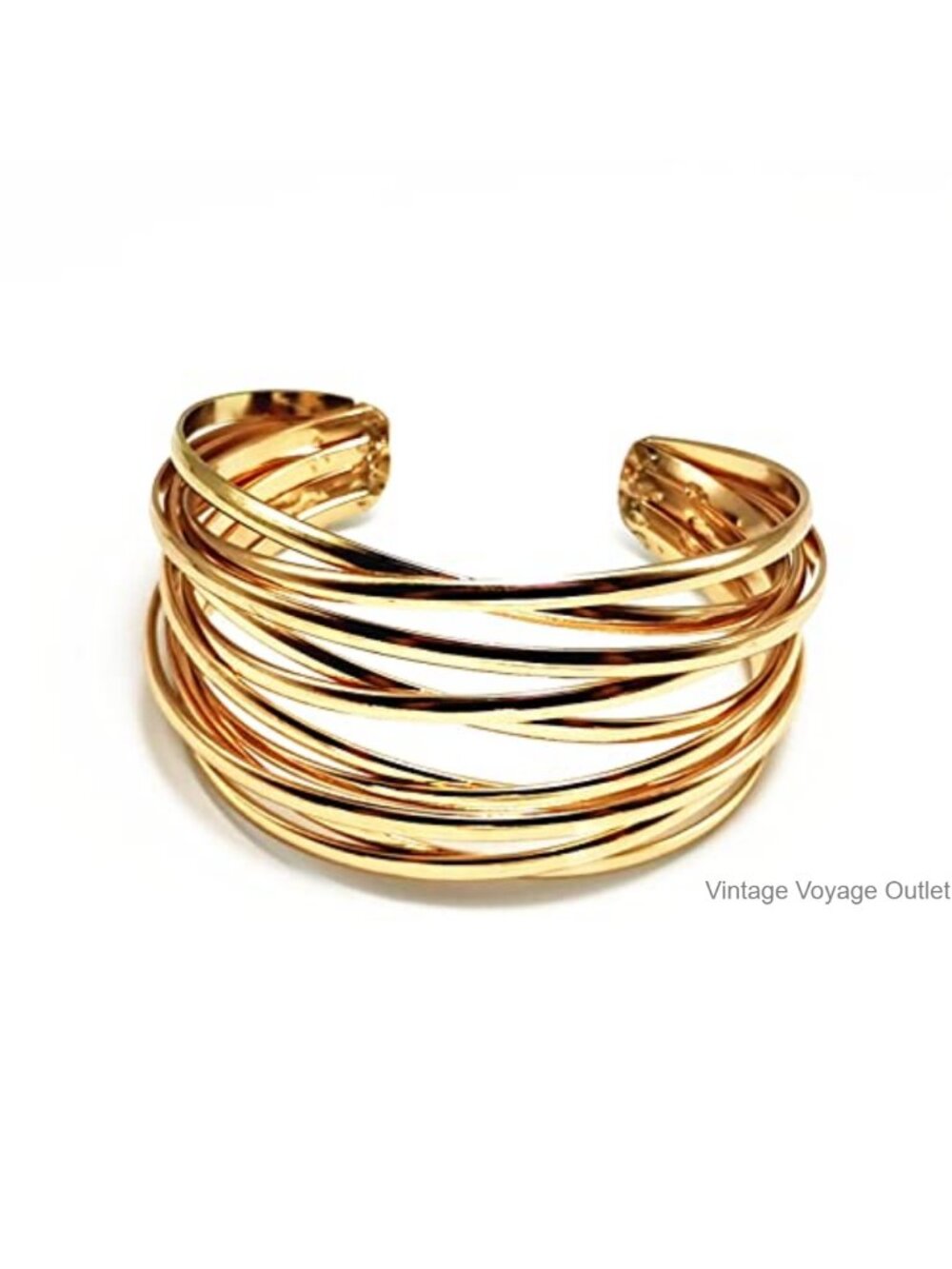 Chunky Gold Cuff Bracelet - Open Web Wrist Cuff Bangle - High Polished Alloy